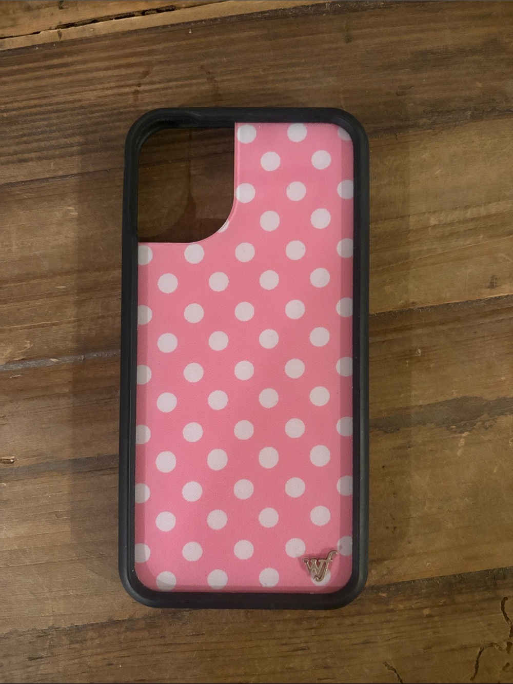 Wildflowers Pink and White Polka Dot Phone Case with Black Bumper